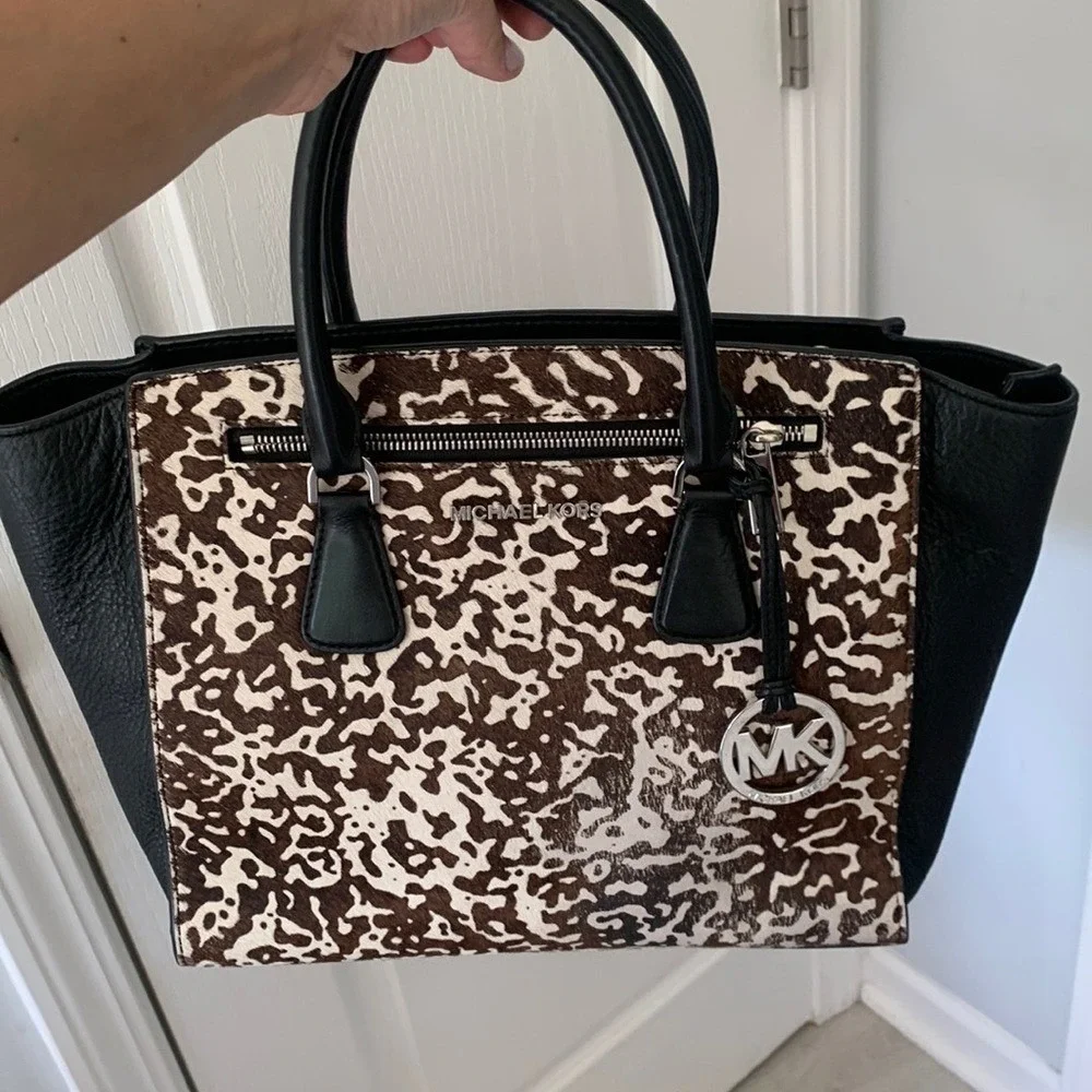 Michael Kors Calf Hair‎ handbag animal print leather tote bag black brown